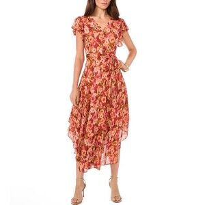 Vince CamutoWomen's Floral-Print Flutter-Sleeve Dress Size M asymmetrical hem